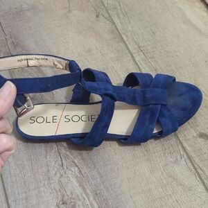 Sole Society Navy Strappy Suede Flat Sandal